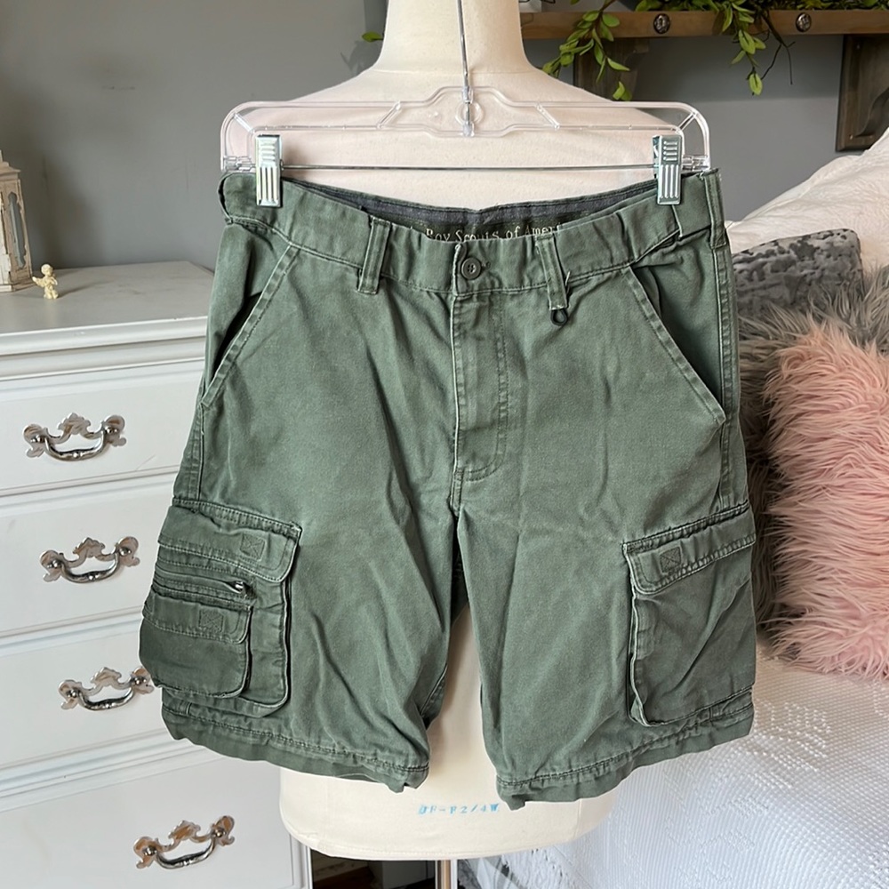 Boy Scouts of America Cargo Shorts Cotton Olive Green Boys 12 Expandable Waist